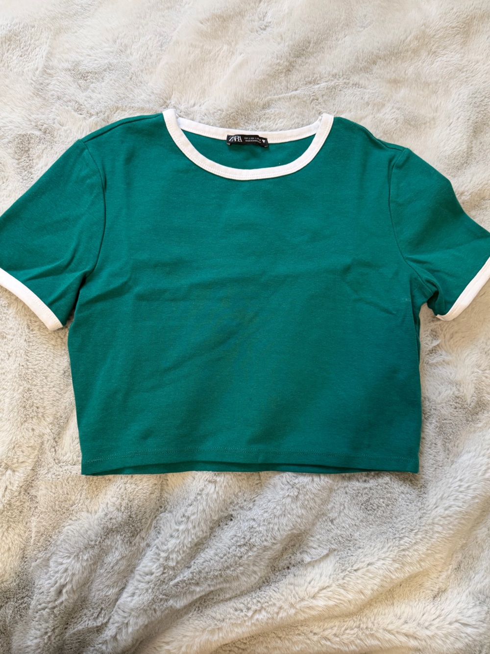 Zara Green Cropped Tee with White Trim